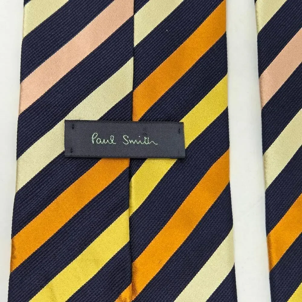 PAUL SMITH SILK TIE BLACK ORANGE YELLOW PINK STRIPE SATIN TEXTURED 4